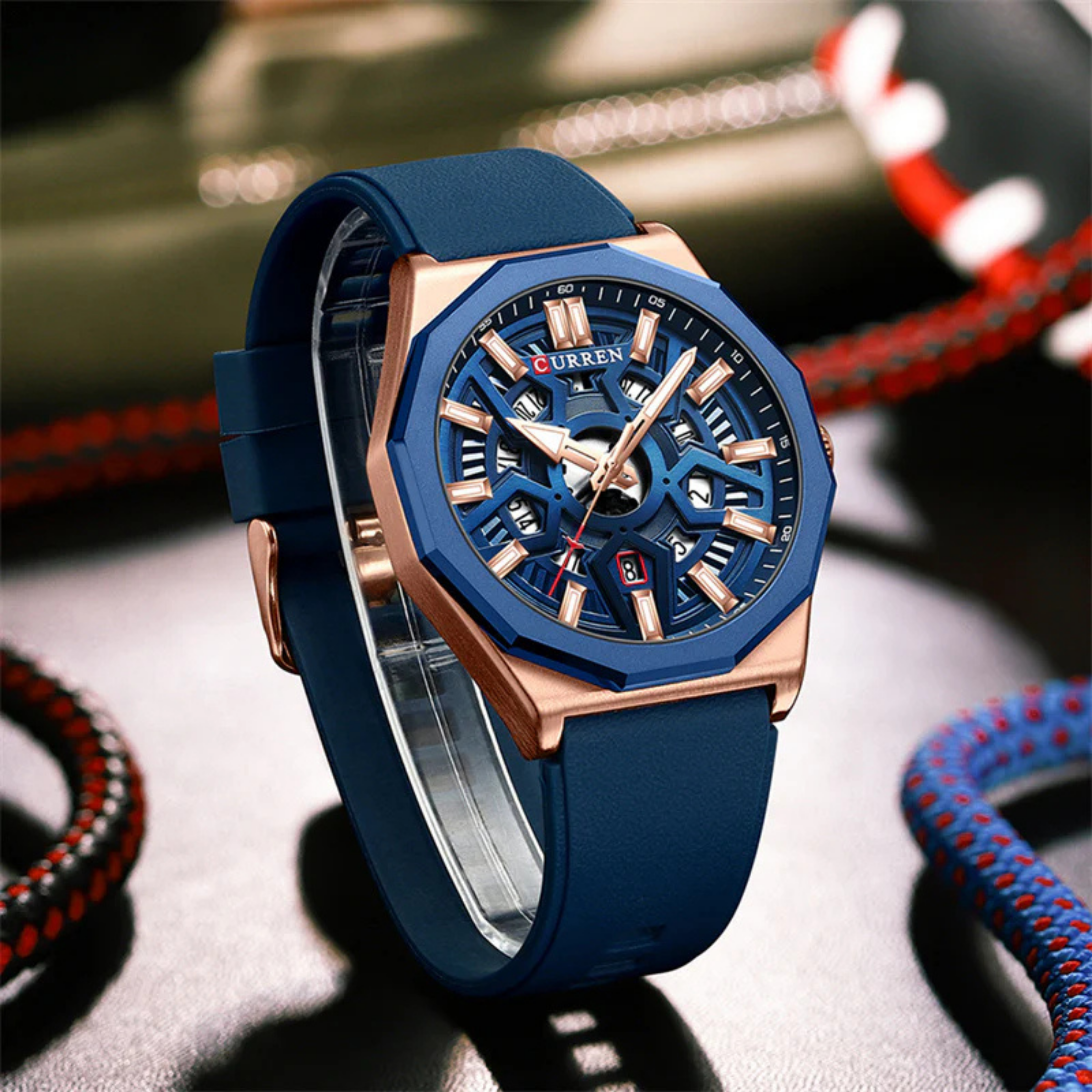CURREN Quartz Waterproof Watch with Rubber Strap